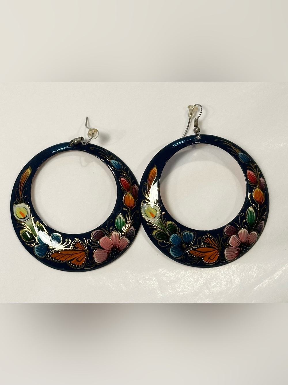 Milagros Mexican Folk Art Hand Painted Butterfly Hoop Earrings